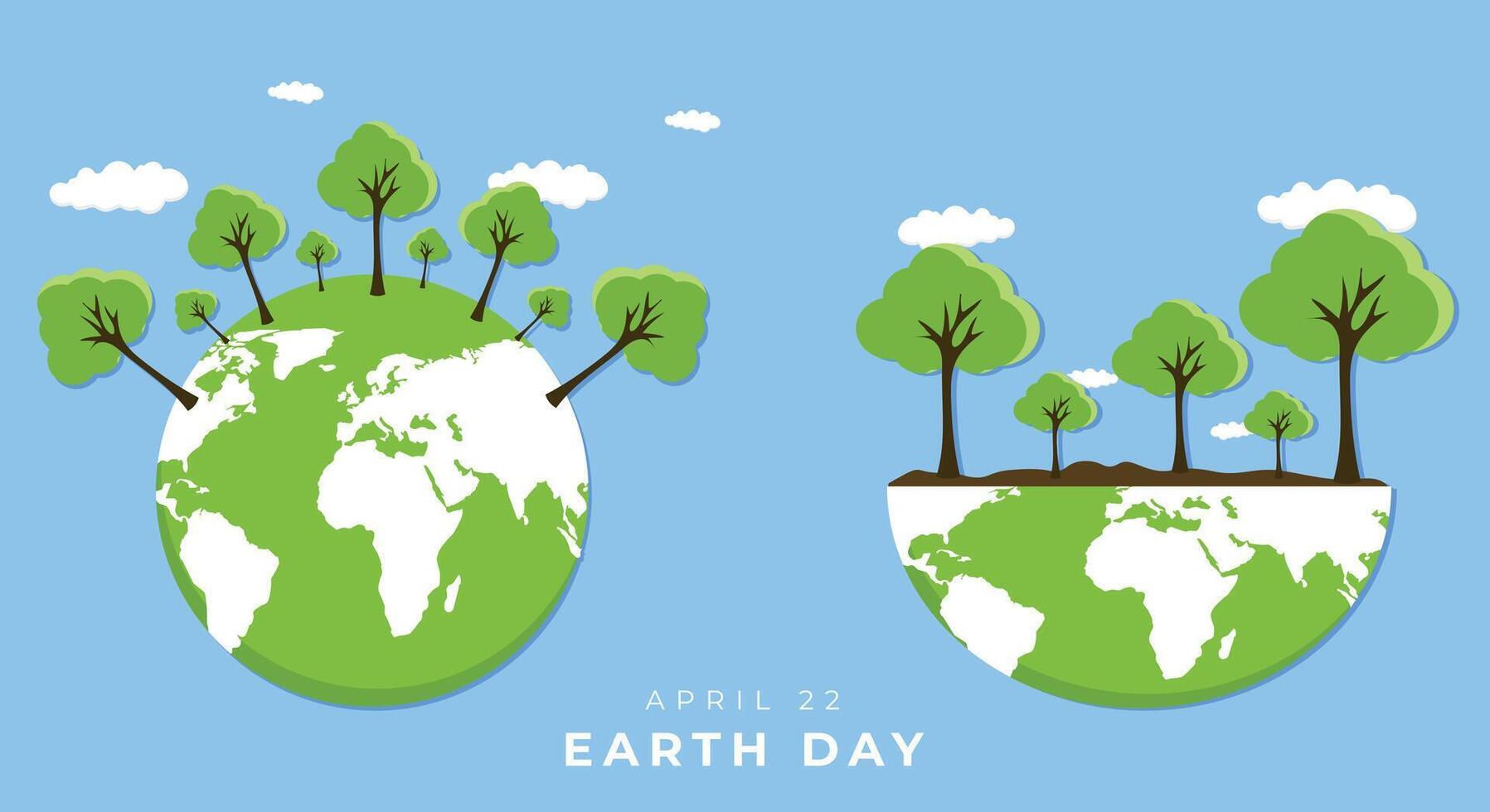 Earth Day banner. green planet earth with leaves. Vector illustration