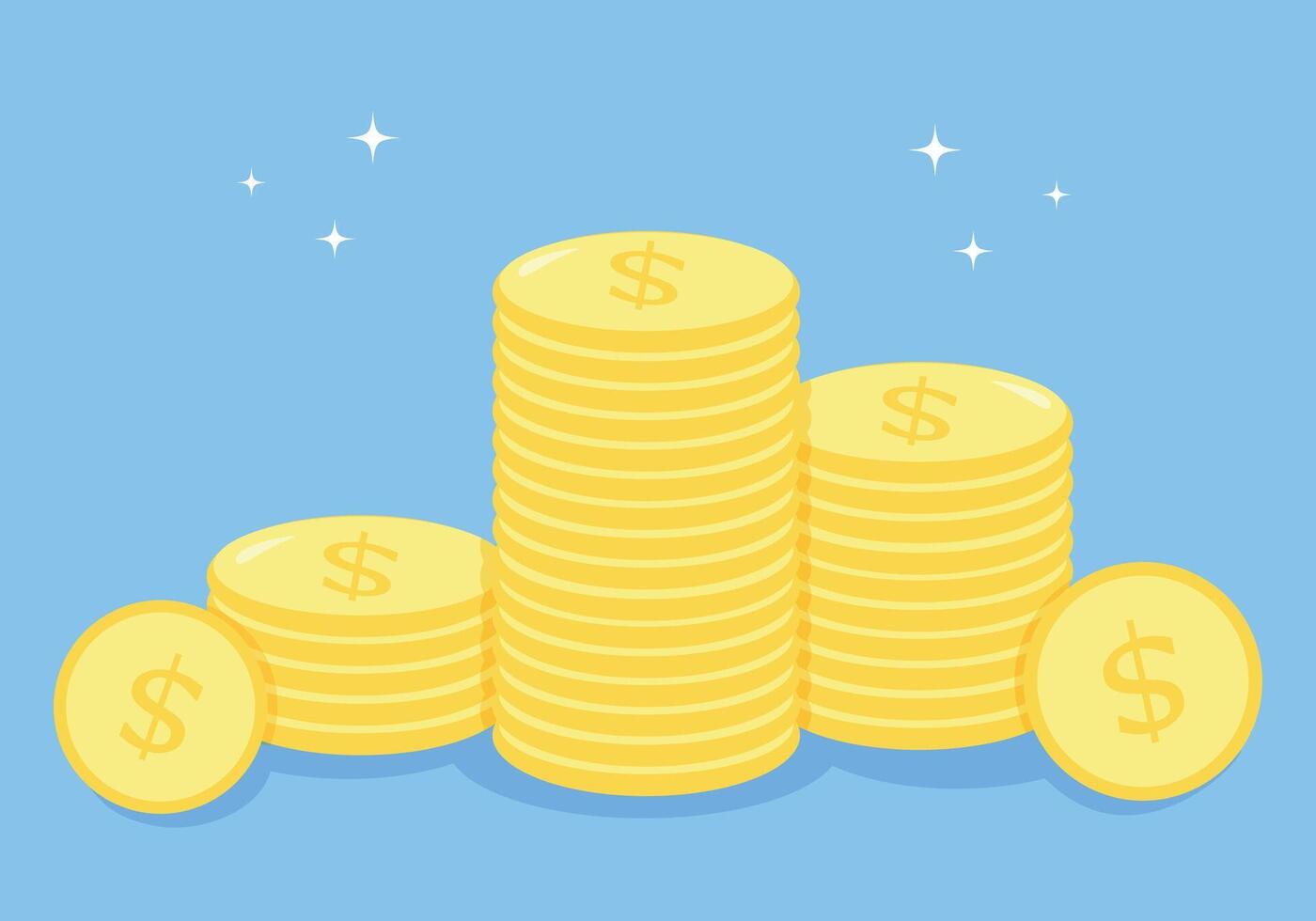 monedas en un azul antecedentes. oro monedas dólar monedas, dinero, vector ilustración, finanzas. ahorro dinero