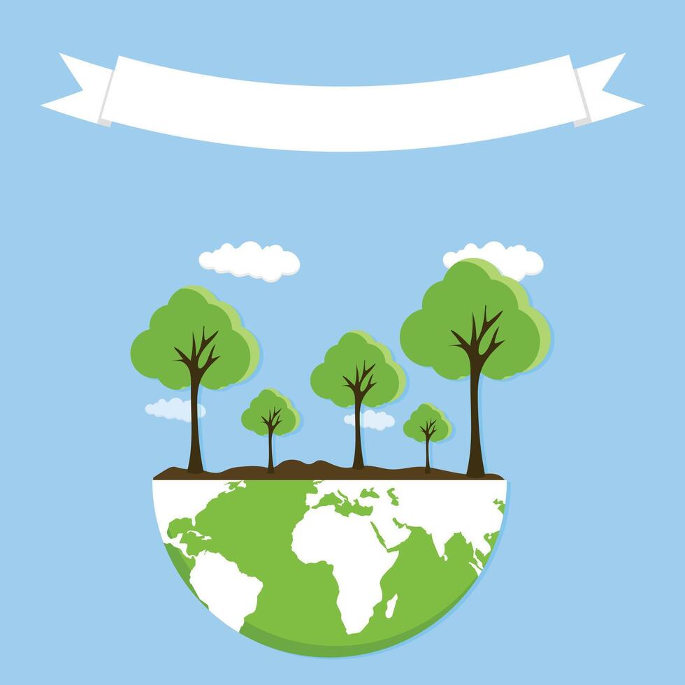 Earth Day banner. green planet earth with leaves. Vector illustration