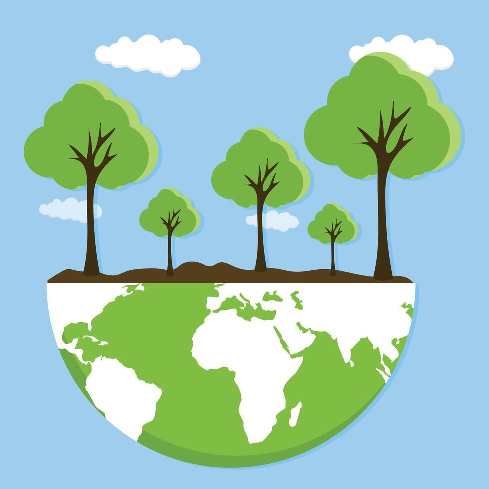 Earth Day banner. green planet earth with leaves. Vector illustration