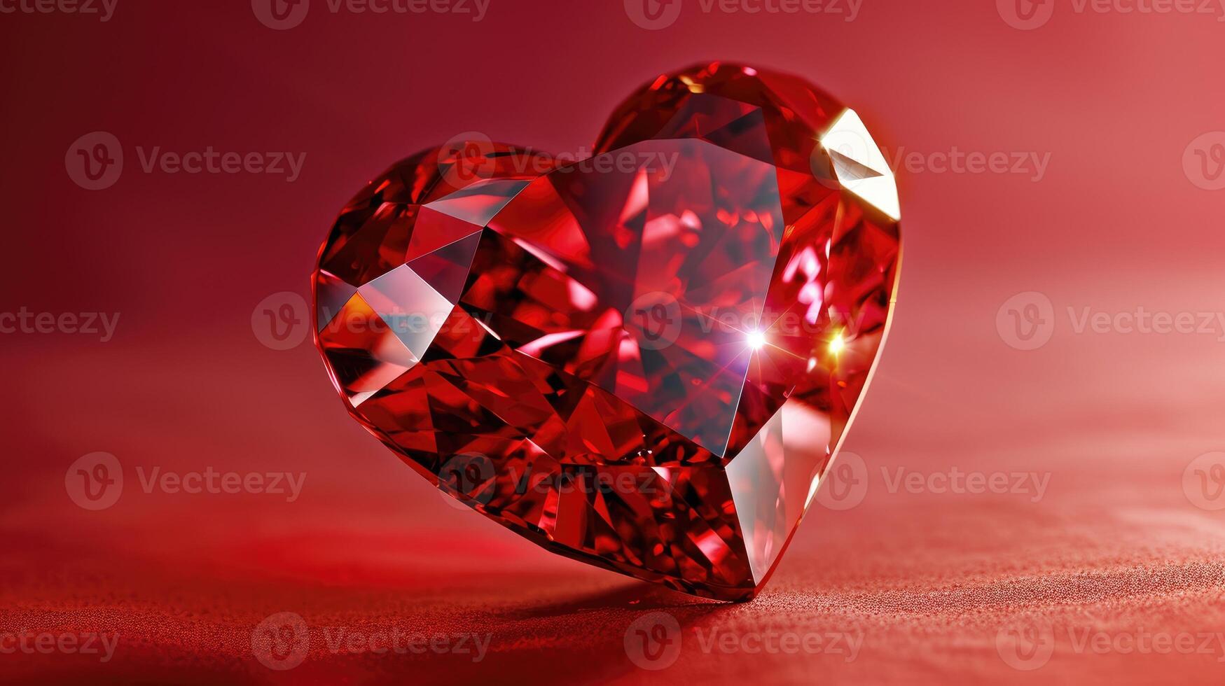 AI generated Ruby red diamond heart sparkling against a vivid red backdrop, Ai Generated photo