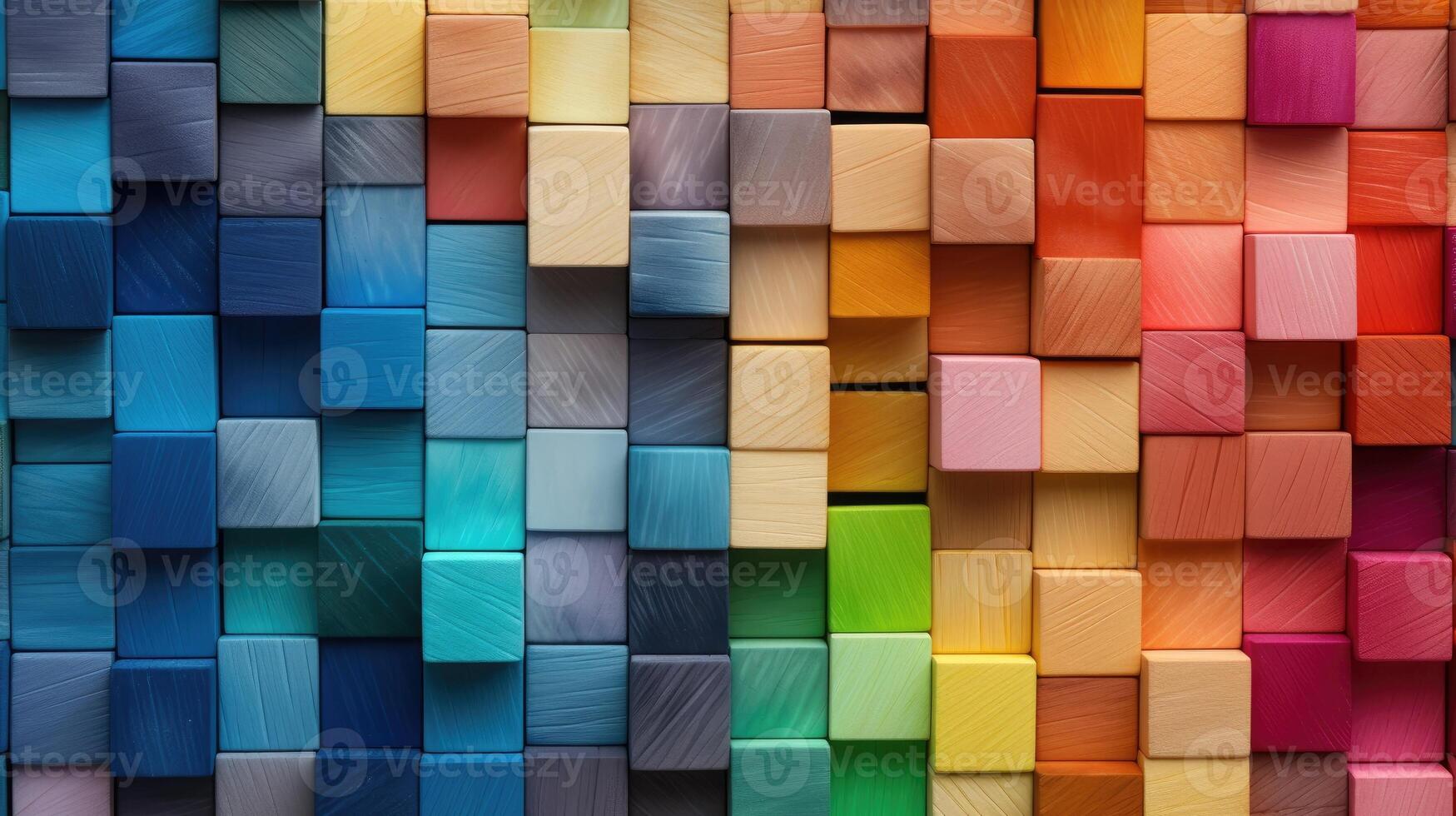 AI generated Spectrum of stacked multi-colored wooden blocks, Ai Generated. photo