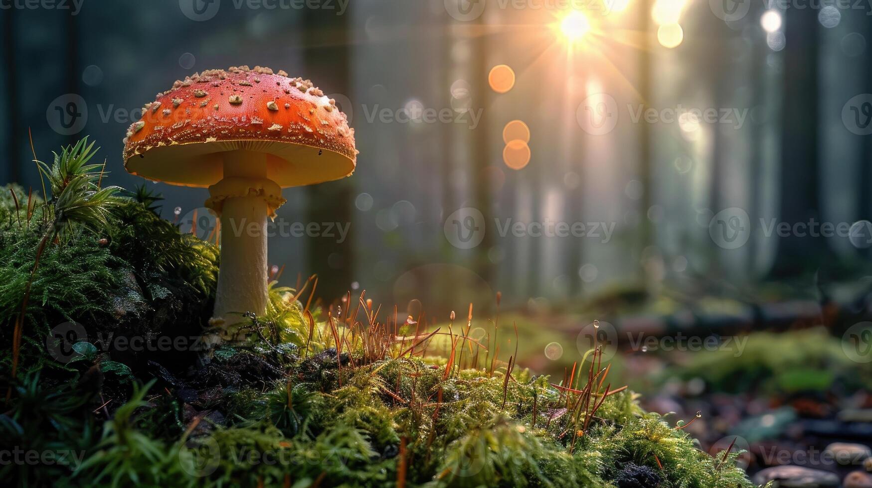 AI generated Discover the enchantment of a magic mushroom hidden in the mystical forest. Ai Generated. photo