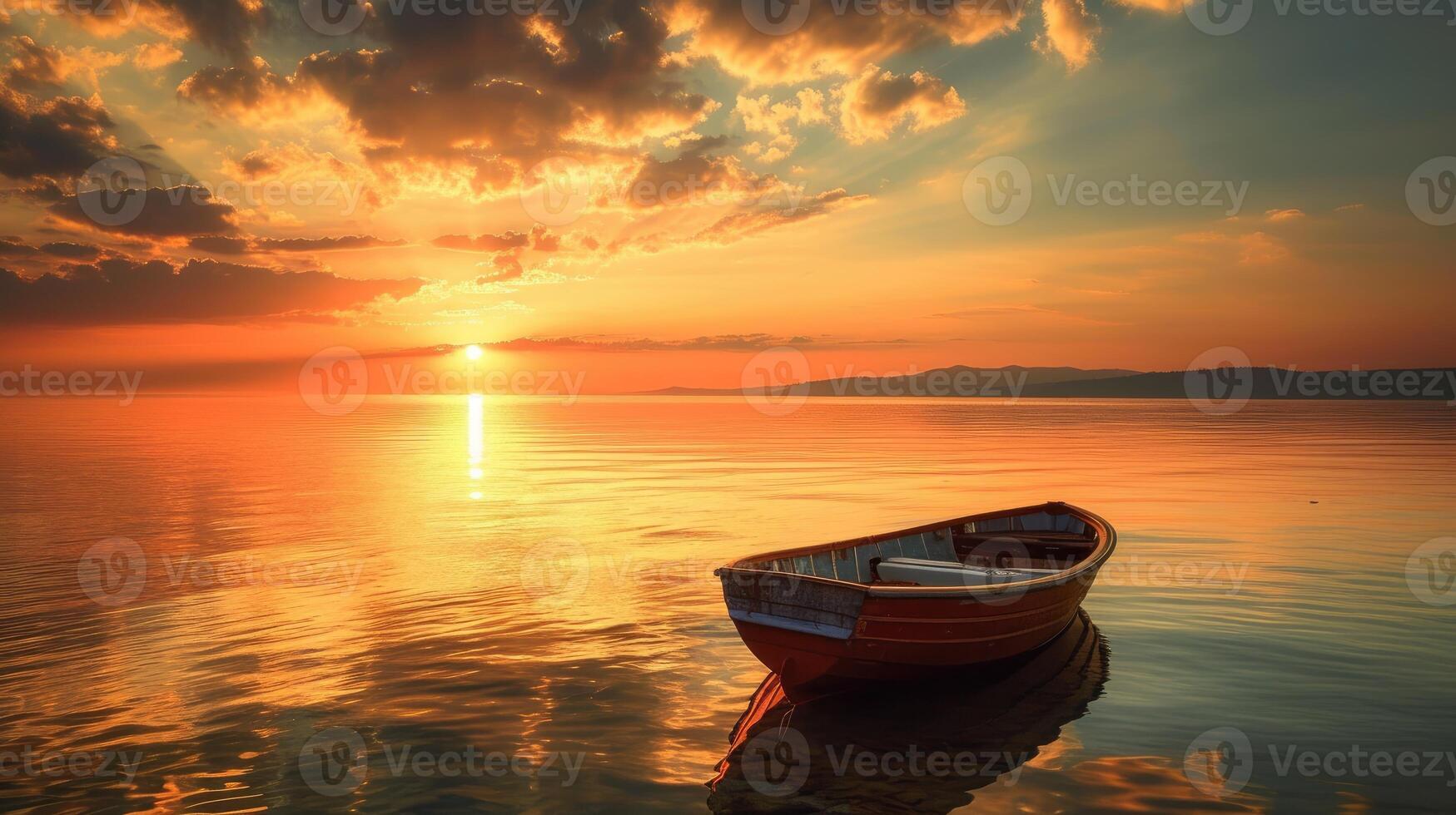 AI generated Experience the serenity of a boat sailing under the warm hues of a sunset, post golden hour. Nature's embrace. Ai Generated. photo