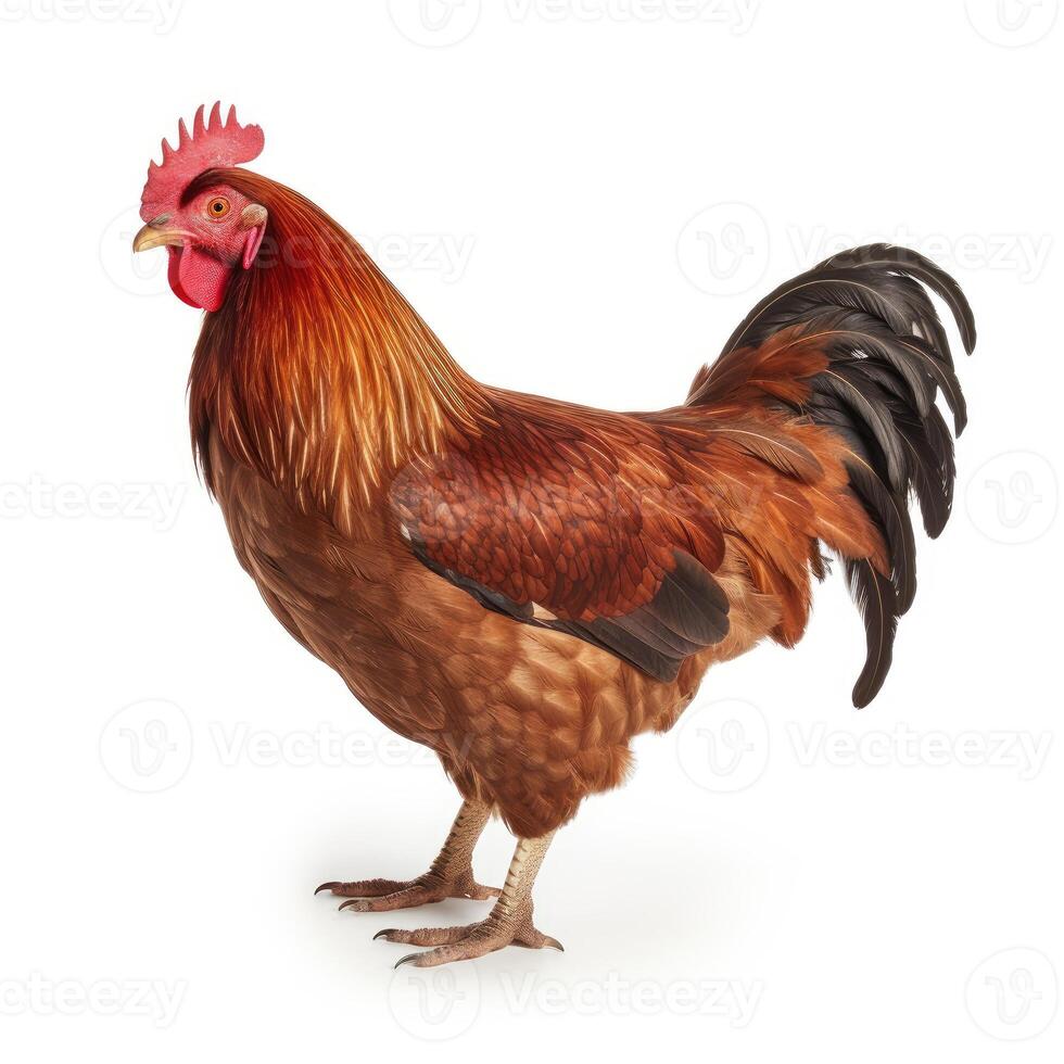 AI generated A striking chicken image, clear and bold on a white backdrop, Ai Generated photo