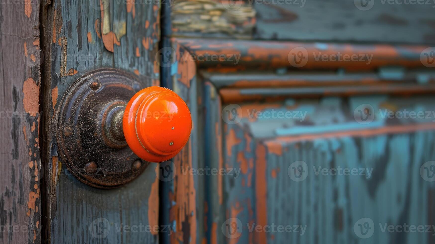 ai generado un sorprendentes detalle un de cerca de un puerta mando con un naranja botón. ai generado foto