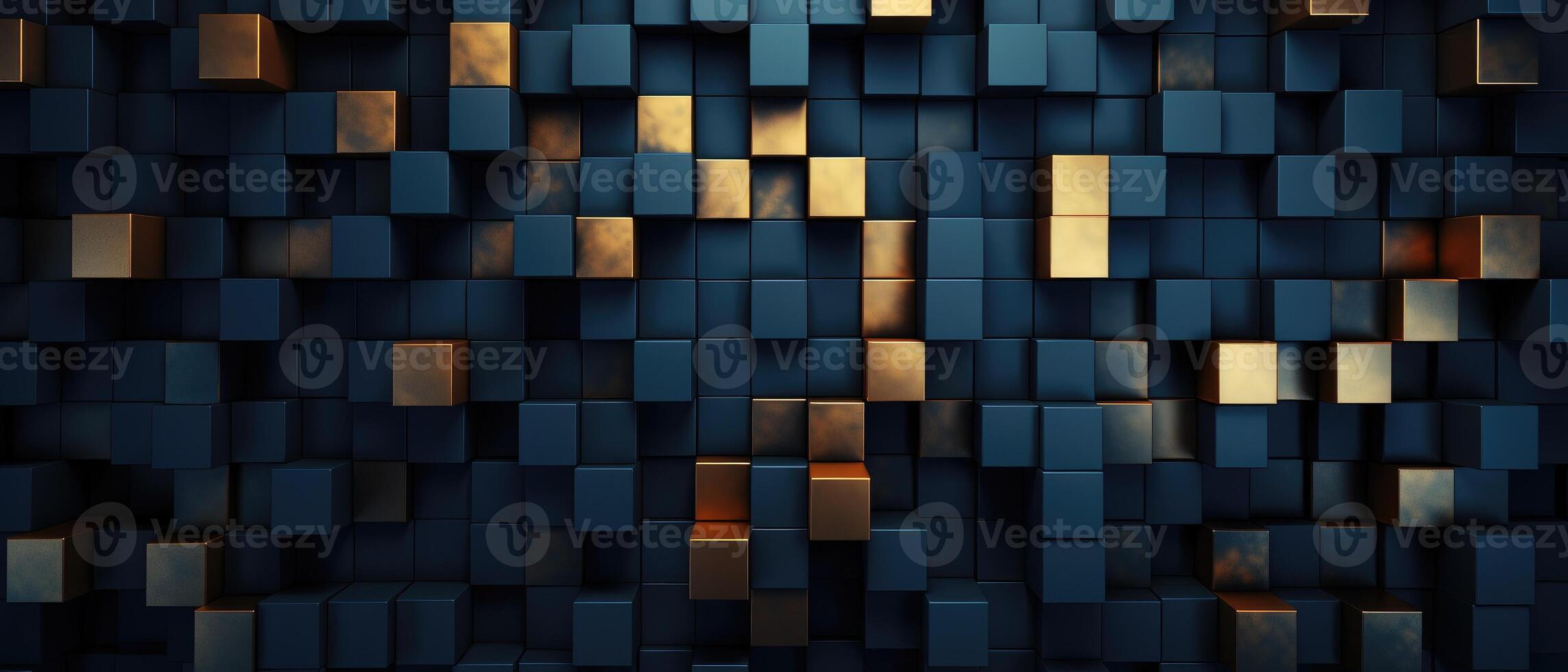 AI generated Dark blue and gold cube or tile mosaic, forming an abstract background with a luxurious feel, Ai Generated photo