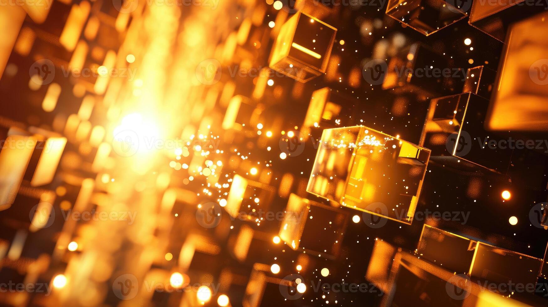 AI generated A futuristic technology backdrop with abstract flying gold cubes, Ai Generated. photo