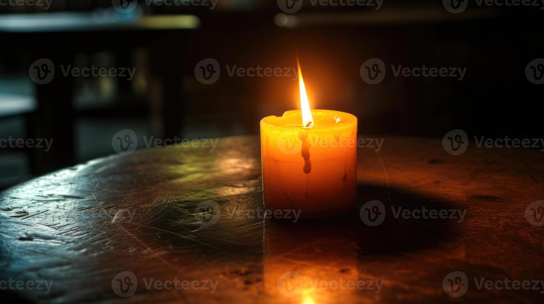 AI generated Candle lit on a table casting a soft glow, with light shining through, Ai Generated photo
