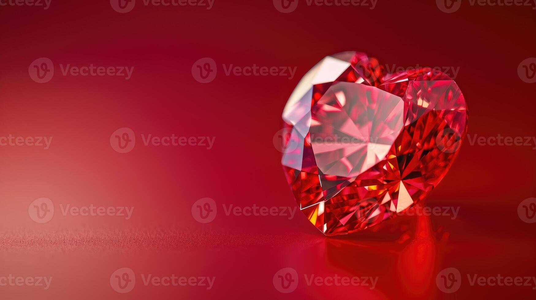 AI generated Ruby red diamond heart sparkling against a vivid red backdrop, Ai Generated photo