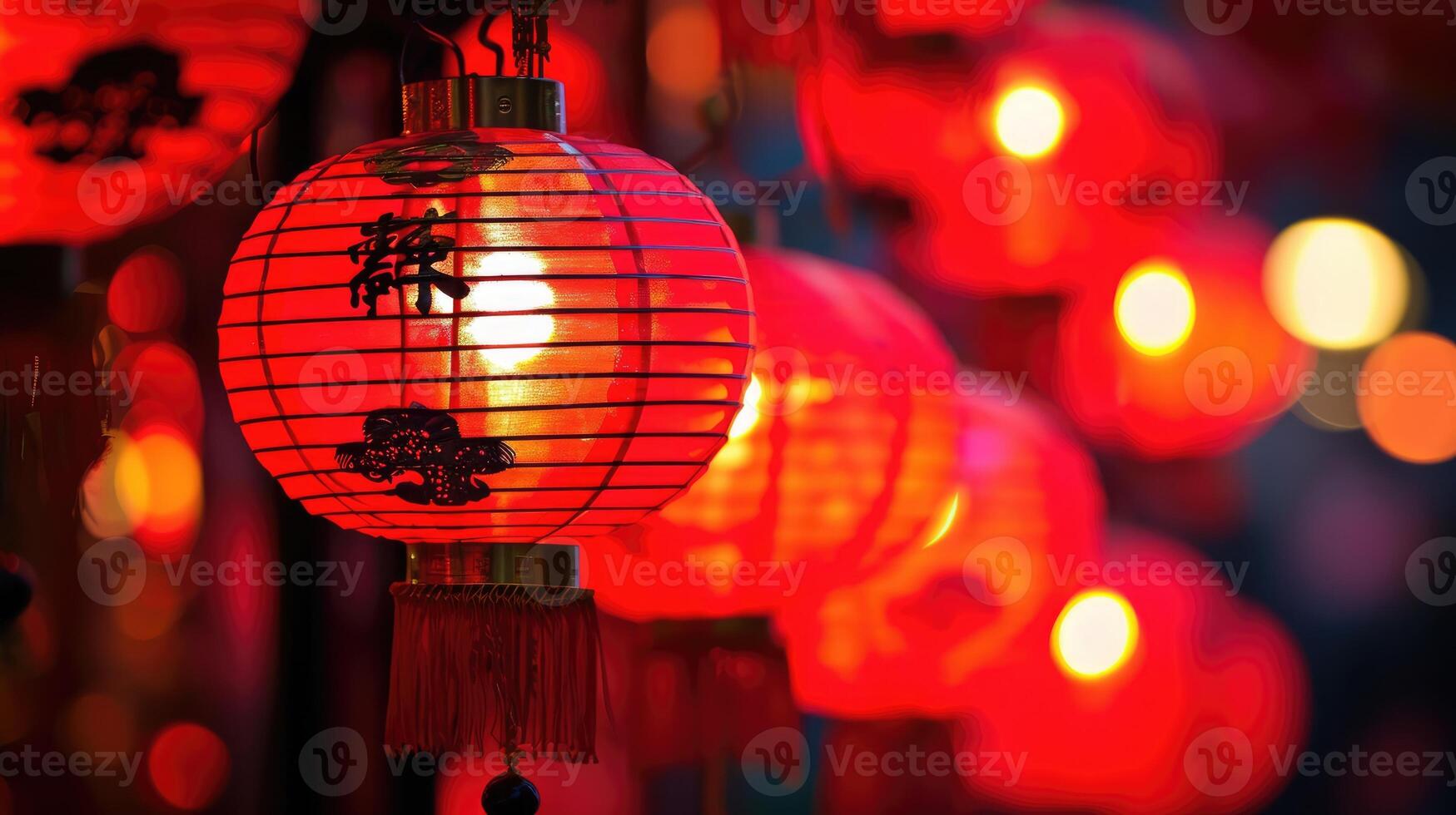 AI generated Red lamps illuminating the spirit of Chinese New Year, Ai Generated photo