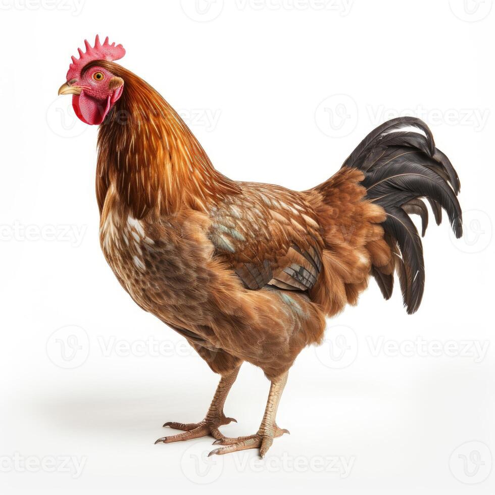 AI generated A striking chicken image, clear and bold on a white backdrop, Ai Generated photo