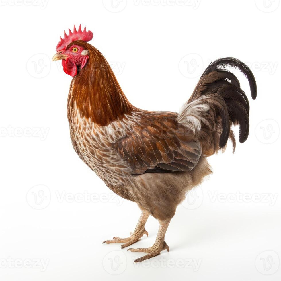 AI generated A striking chicken image, clear and bold on a white backdrop, Ai Generated photo