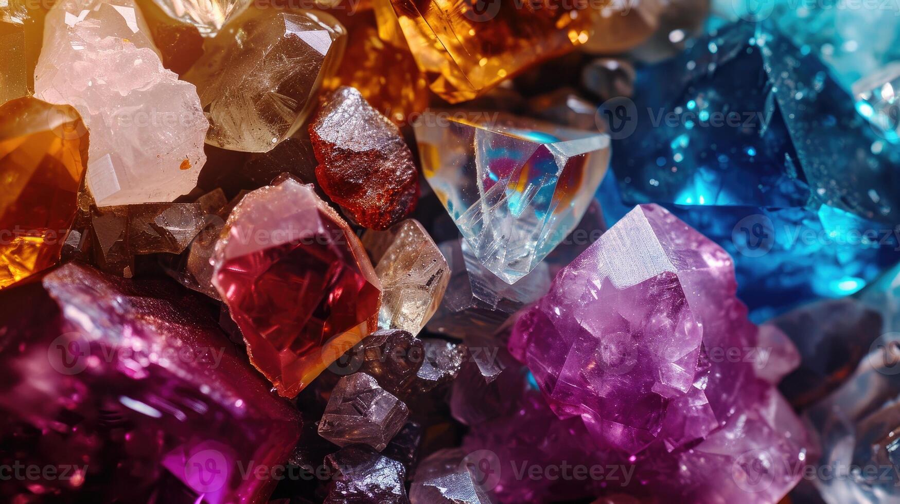 ai generado de cerca ver de varios joyas, mineral gemas, y cristales para antecedentes, ai generado foto