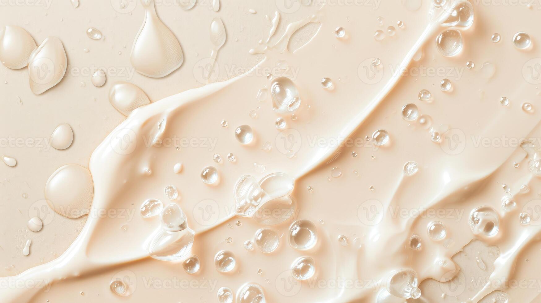 AI generated Cosmetic texture of cream gel drops with bubbles, elegantly presented on a pastel beige backdrop, Ai Generated photo