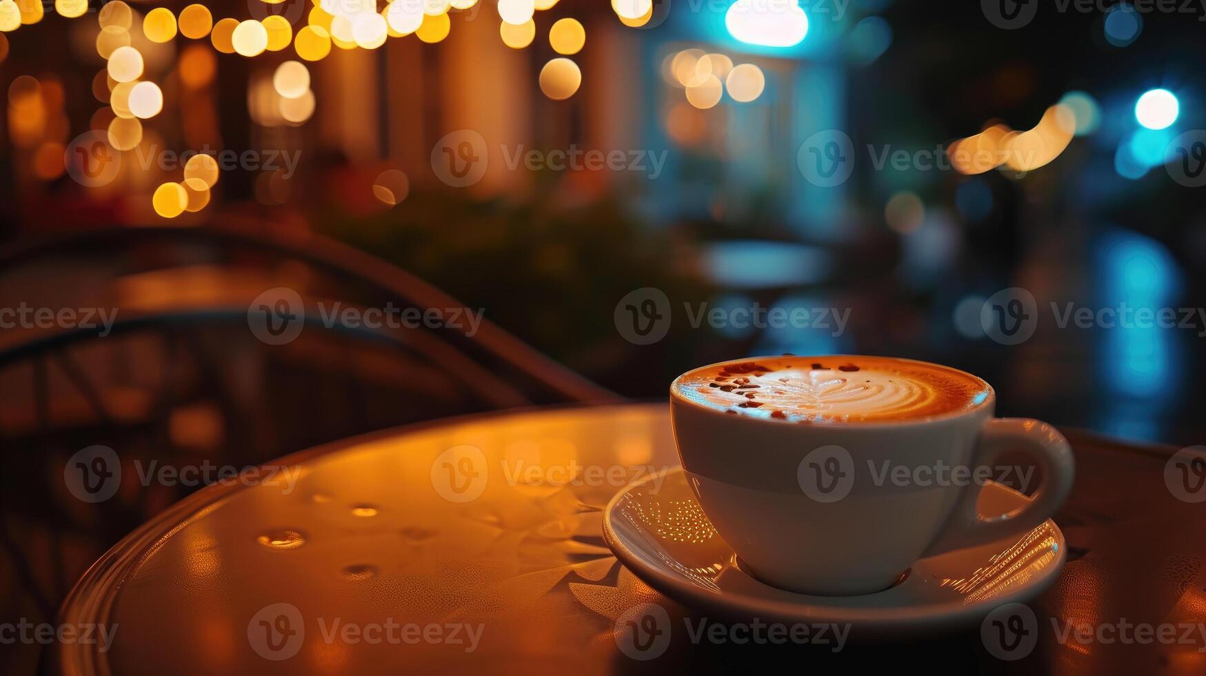 ai generado un taza de café en un platillo en un mesa en un cafetería, ai generado foto