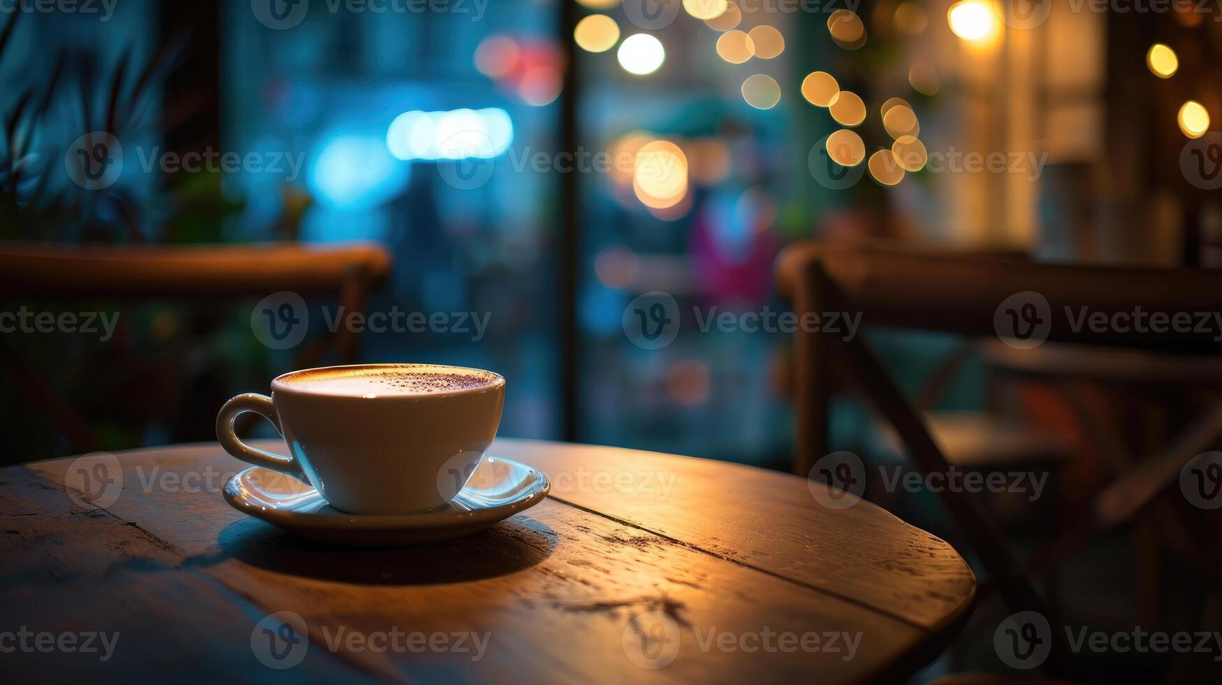 AI generated A cup of coffee on a saucer on a table in a cafe, Ai Generated photo