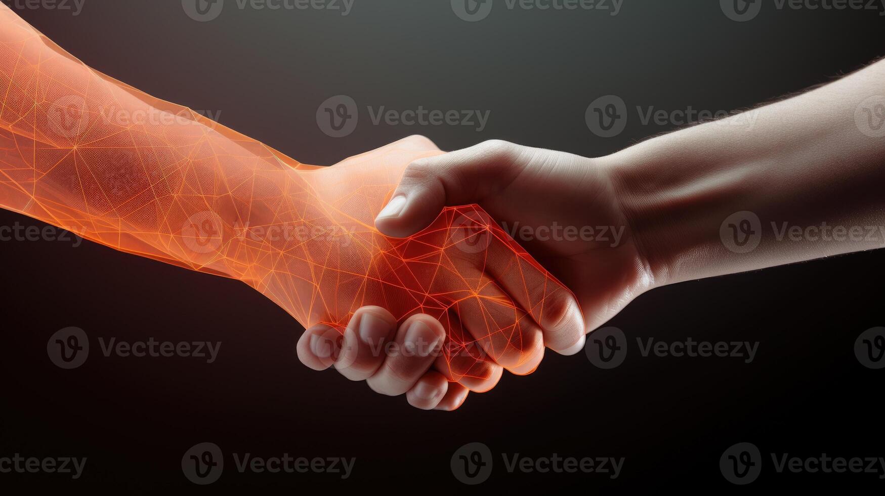 AI generated Orange wireframe handshake representing an agreement concept, Ai Generated photo