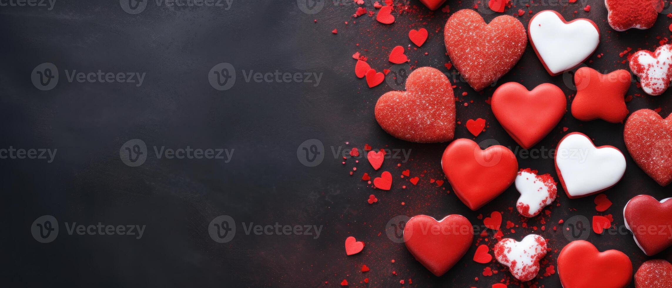 AI generated Red heart cookies on a textured table, a closeup of homemade love, Ai Generated. photo