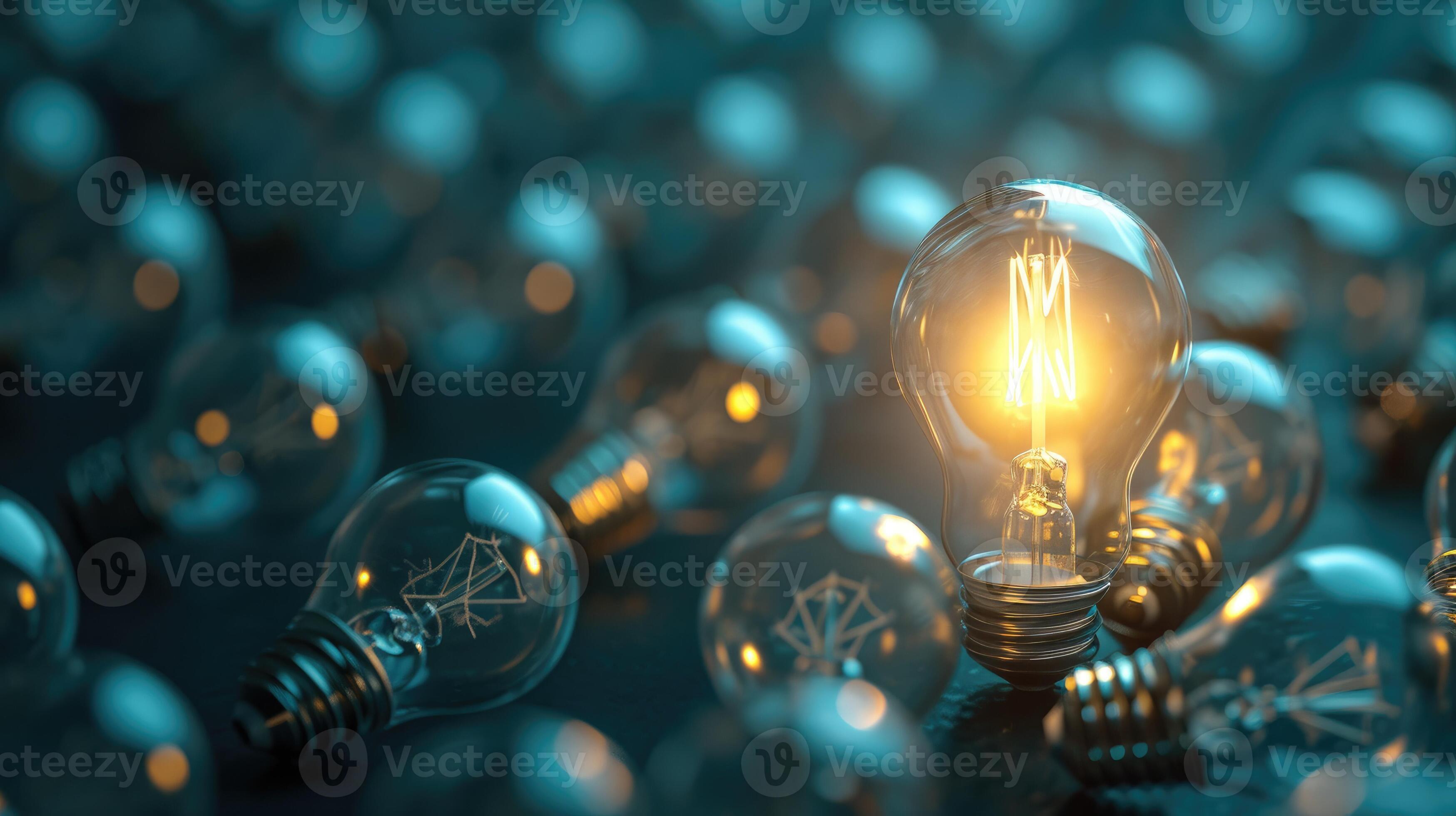 AI generated A 3D render of a shining light bulb standing next to