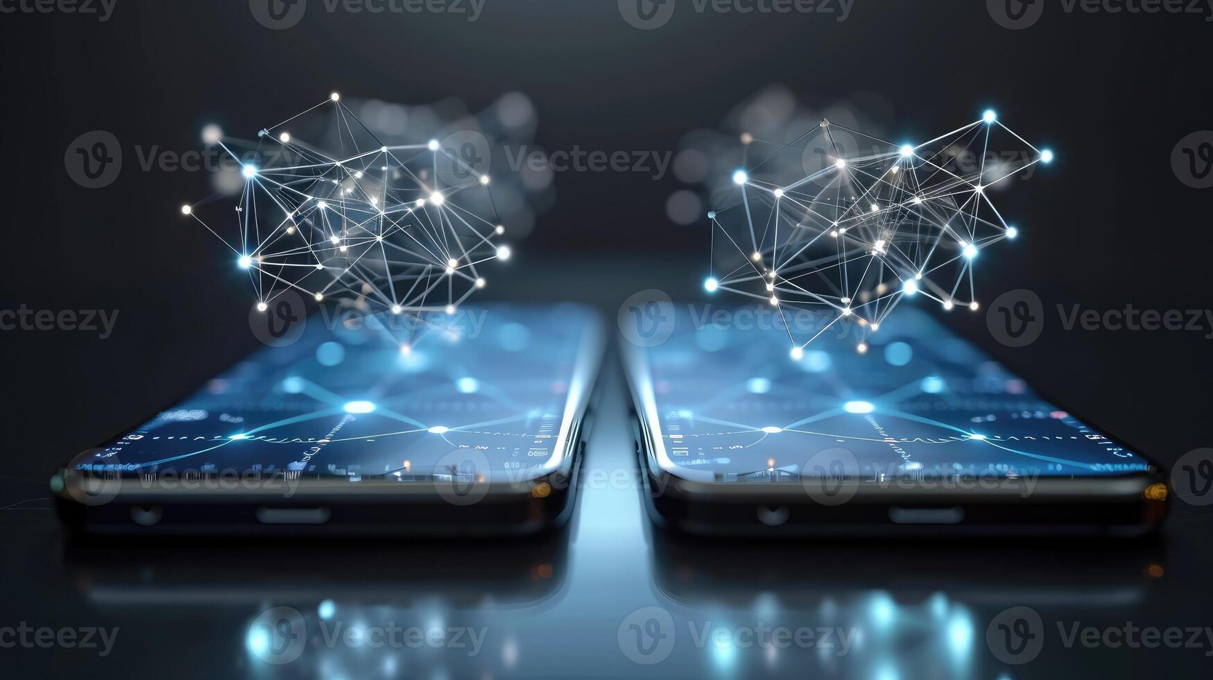 AI generated Seamless data transfer between two mobile phones, simplifying sharing and connectivity, Ai Generated photo