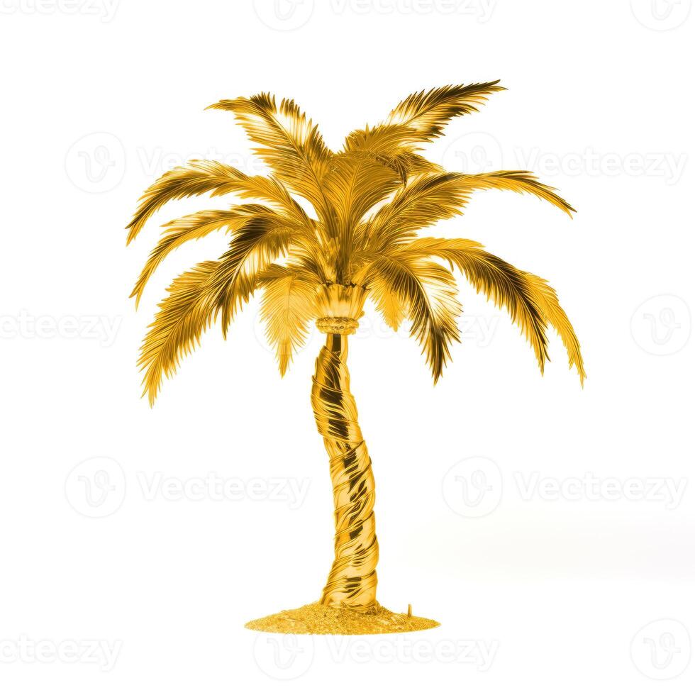 AI generated A solid gold palm tree against a white background, radiating luxury, Ai Generated photo