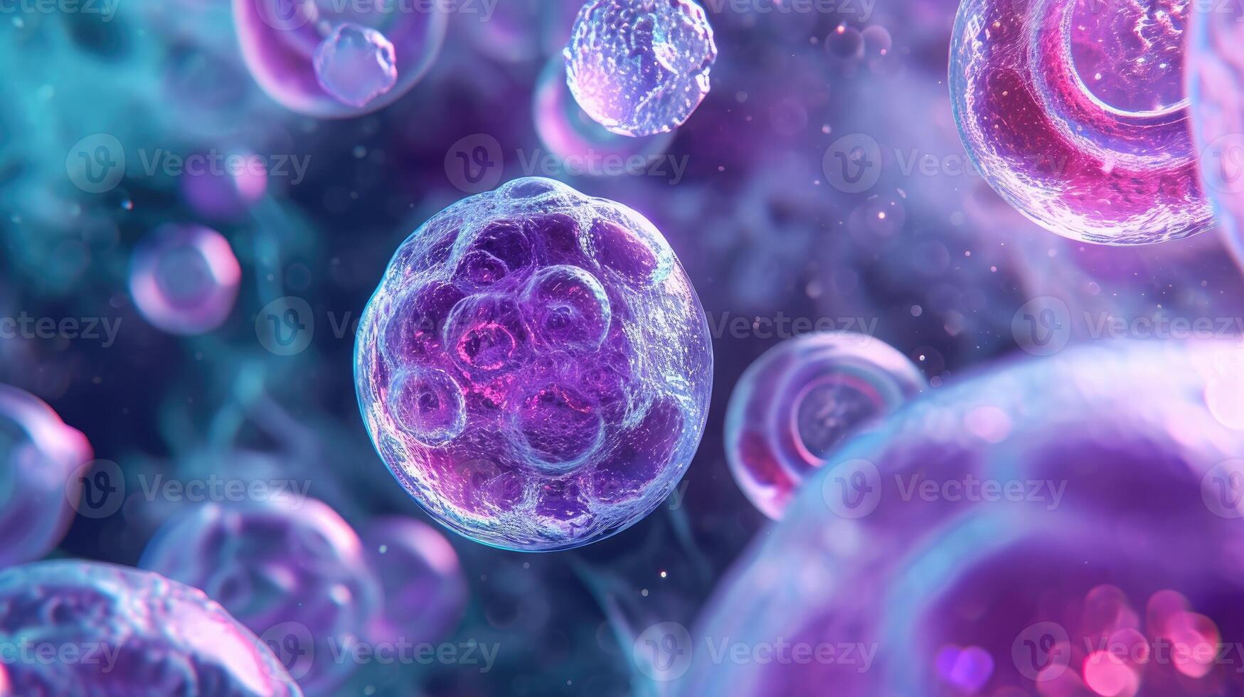 AI generated Captivating depiction featuring cells viewed under a microscope, highlighting the realm of microbiology and scientific discovery, Ai Generated. photo