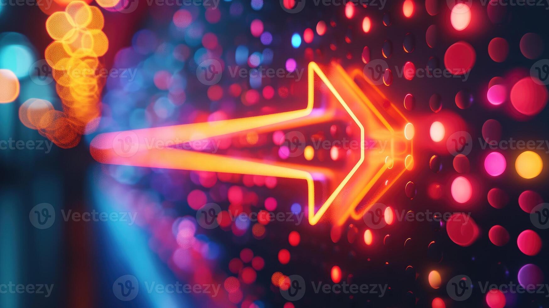 AI generated Striking 3D render of an abstract neon arrow pointing right, Ai Generated. photo