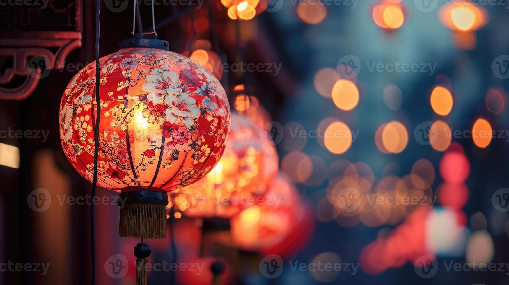 AI generated Red lanterns cast a soft glow, enhancing the festivity of the evening, Ai Generated photo