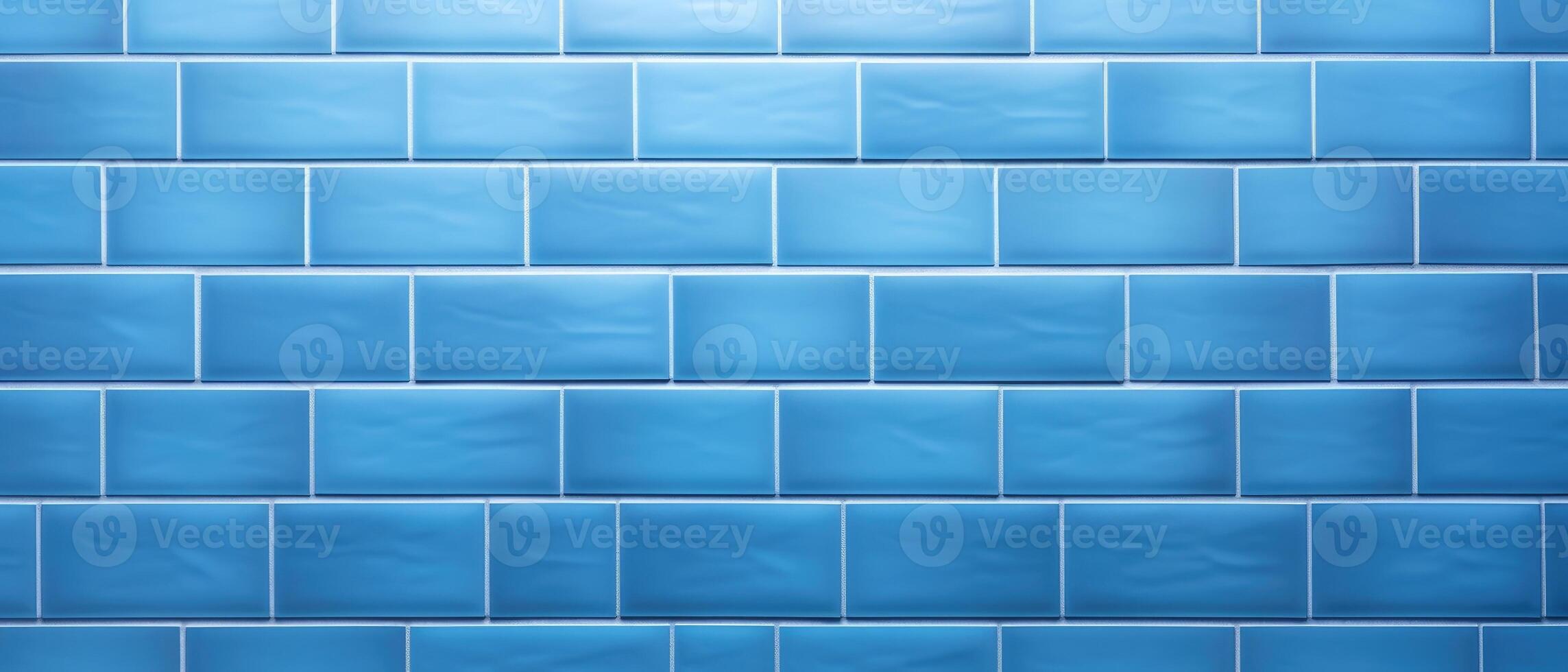 AI generated Blue light brick subway tiles ceramic wall texture, creating a wide tile background for banners and panoramas, Ai Generated. photo