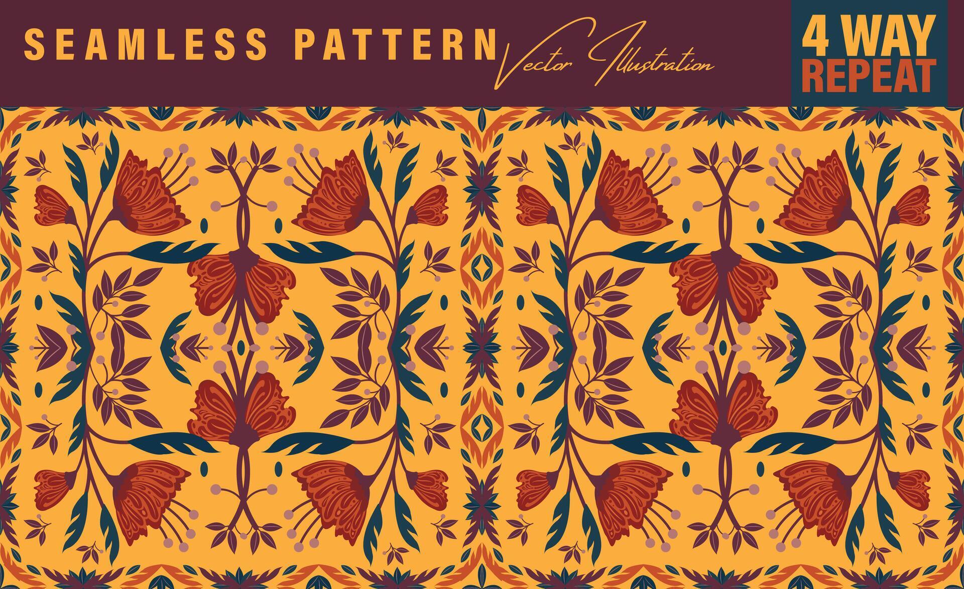 Seamless floral repeat pattern in Spring color palette. Four-way-repeat ...