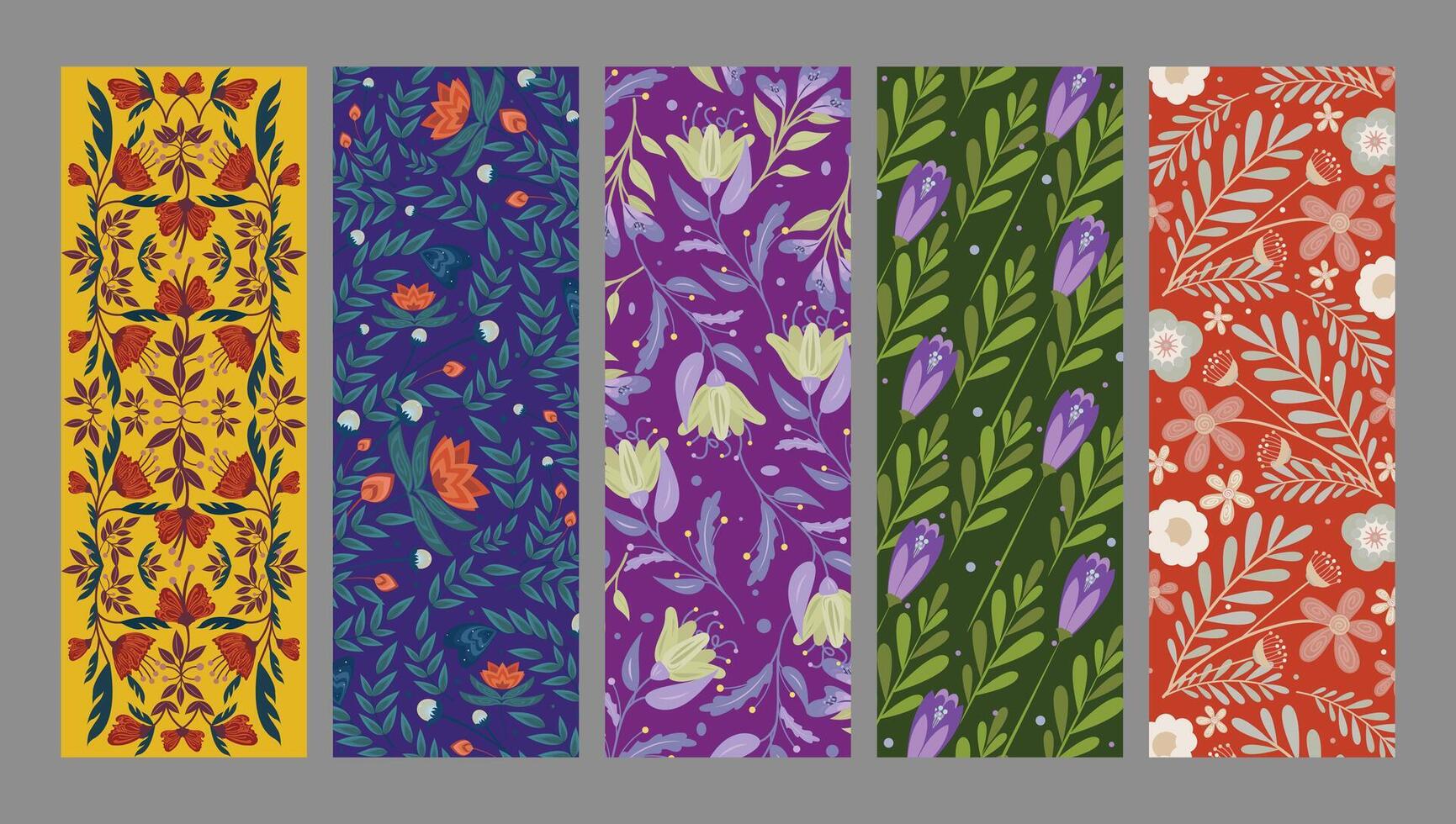 Floral patterned bookmarks in vibrant spring colors. vector