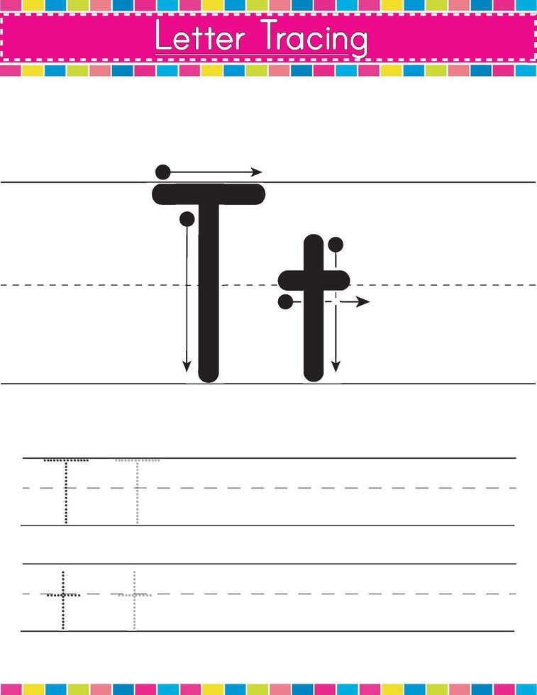 T alphabet tracing worksheet vector