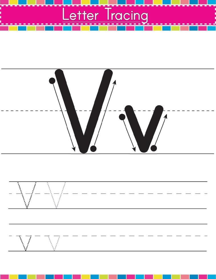 V alphabet tracing worksheet vector