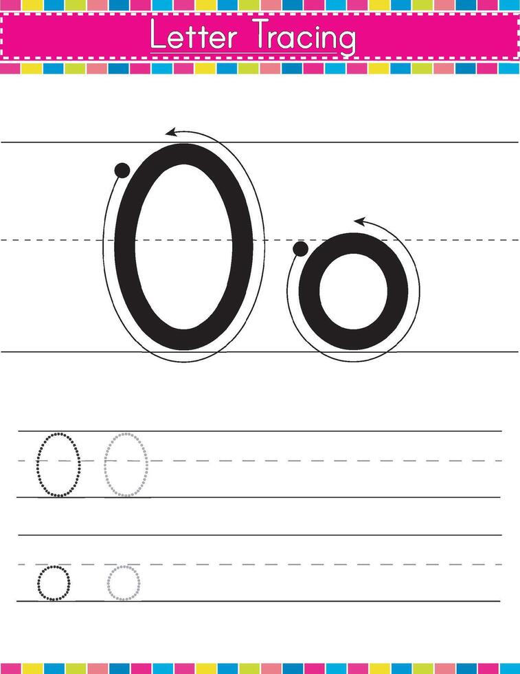 O alphabet tracing worksheet vector