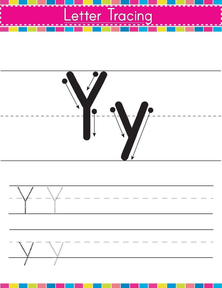 Y alphabet tracing worksheet vector
