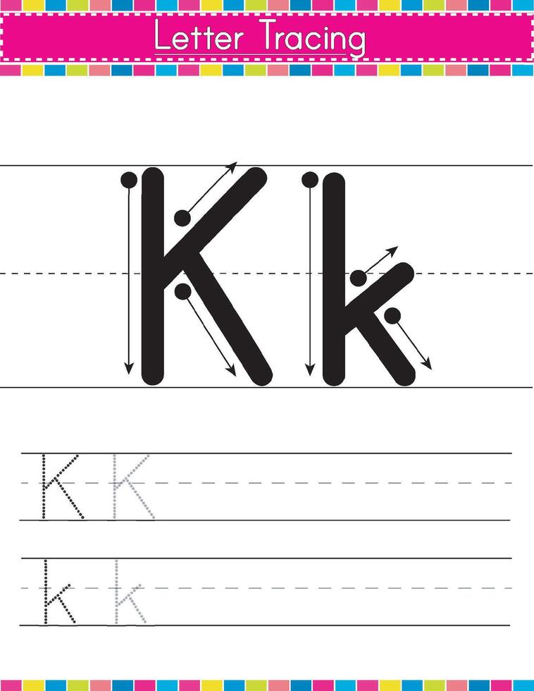 K alphabet tracing worksheet vector