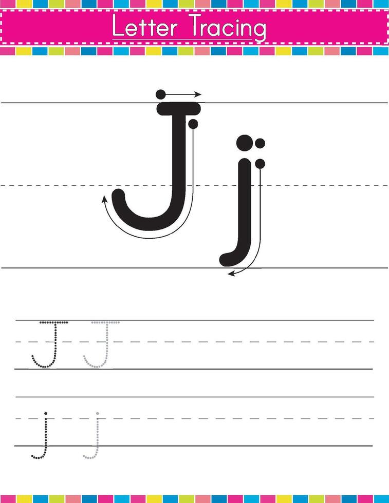 J alphabet tracing worksheet vector