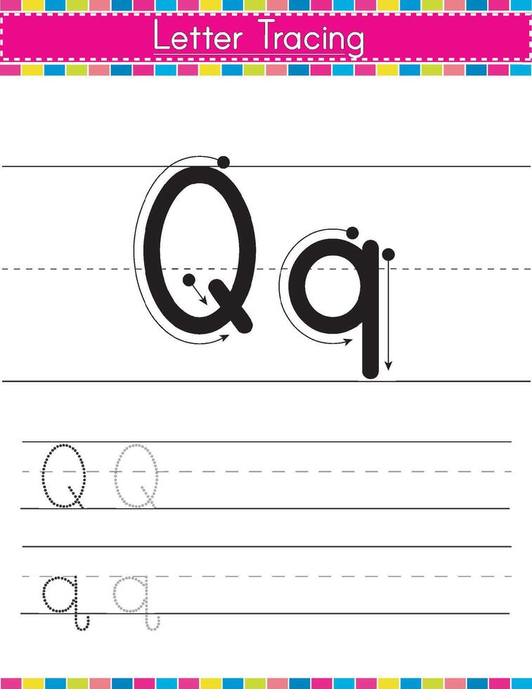Q alphabet tracing worksheet vector