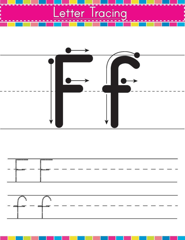 F alphabet tracing worksheet vector