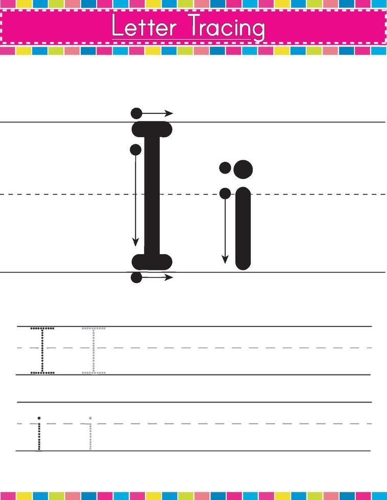 I alphabet tracing worksheet vector