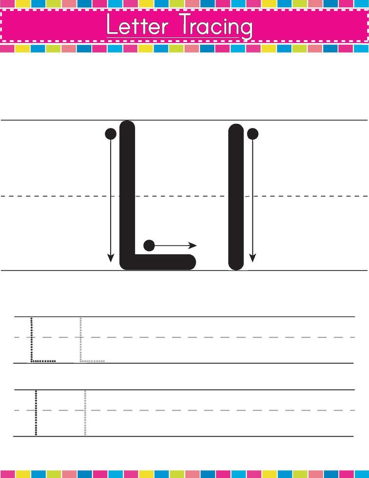 L alphabet tracing worksheet vector