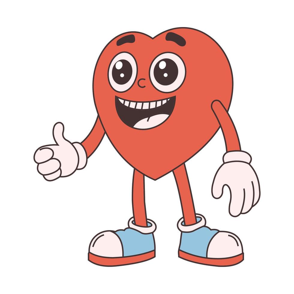 Heart character in retro groovy style vector