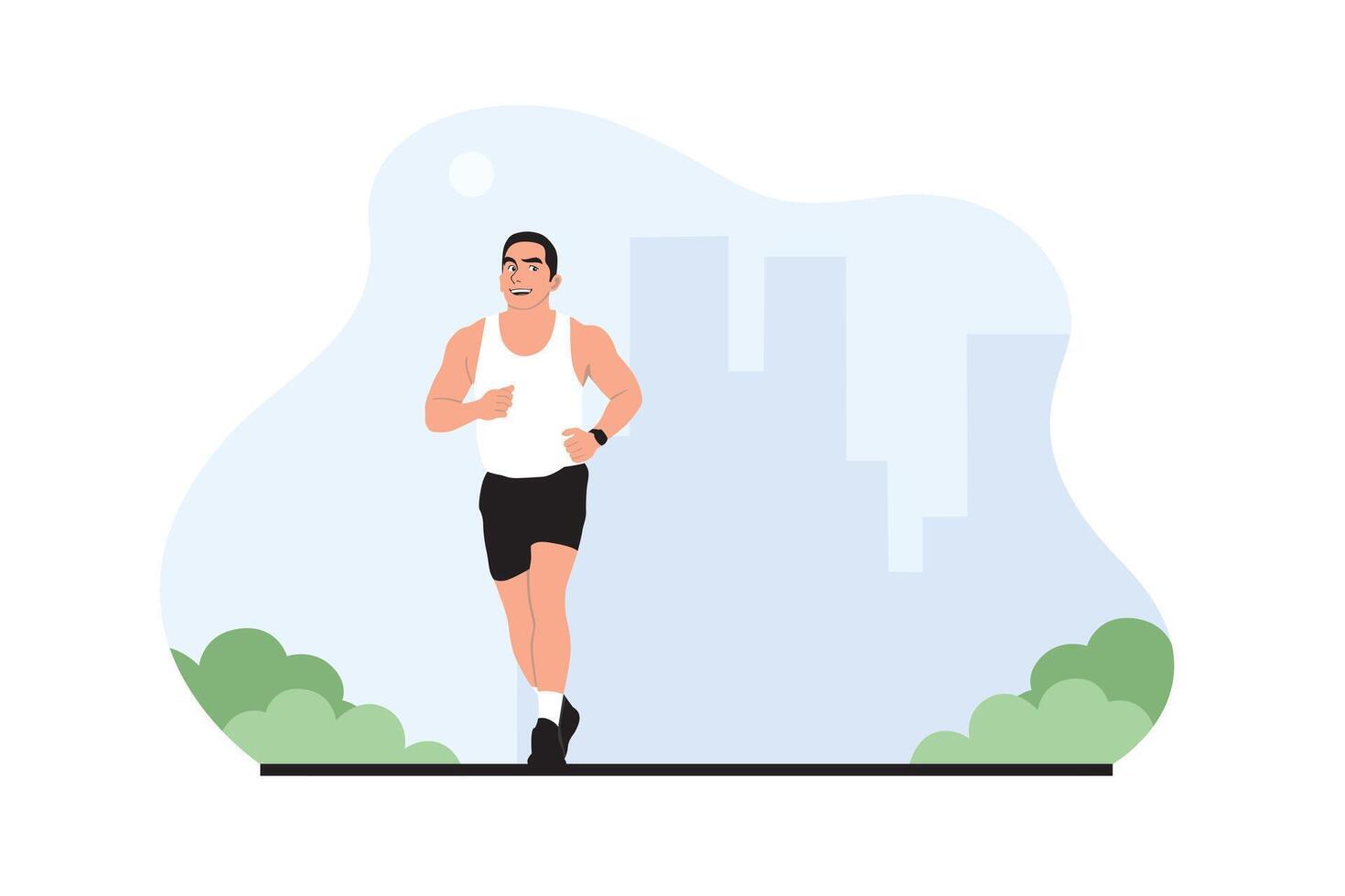 Man jogging in park. Vector illustration in flat cartoon style.