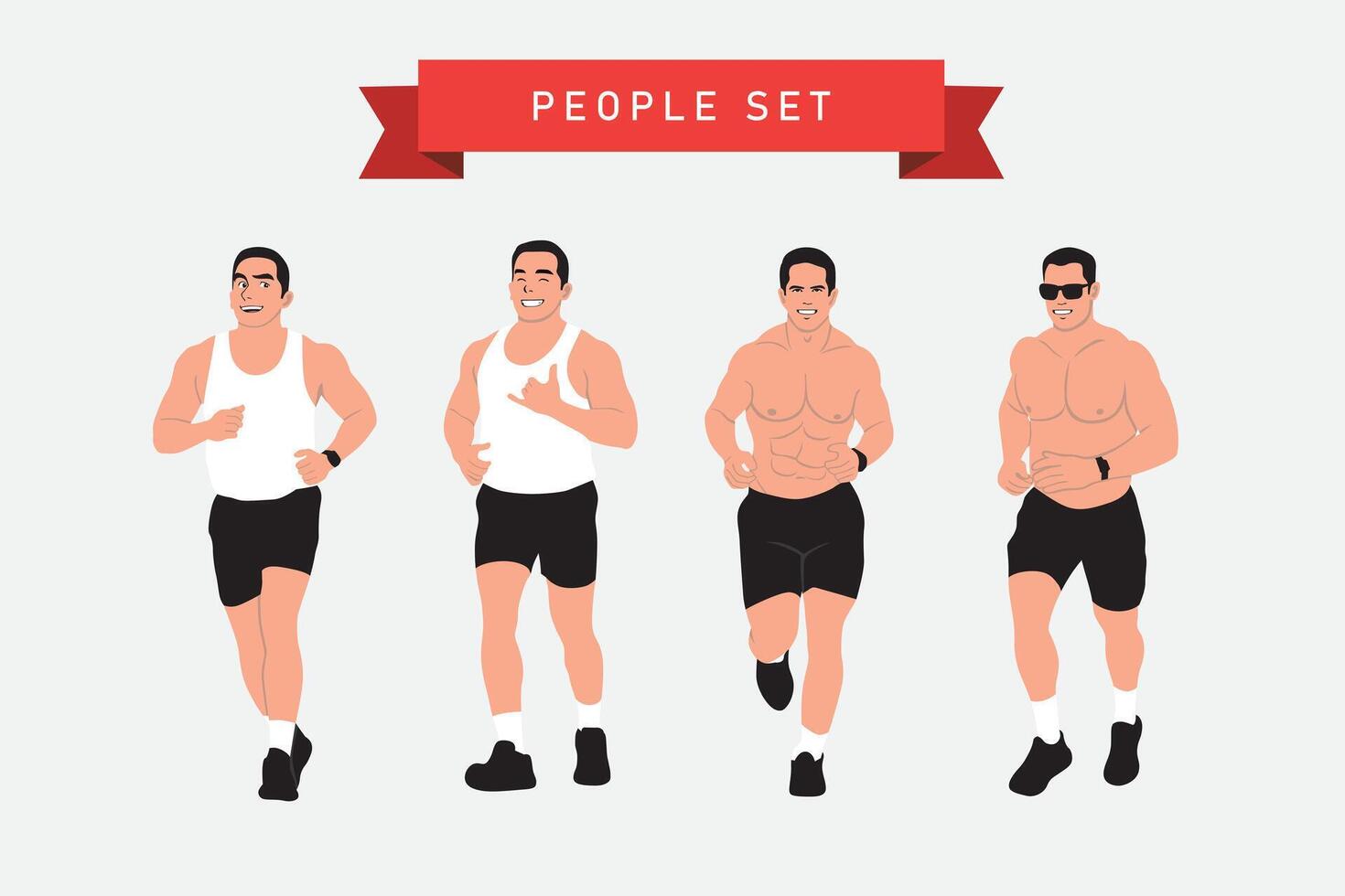 running man set. Vector illustration of a man in sportswear.