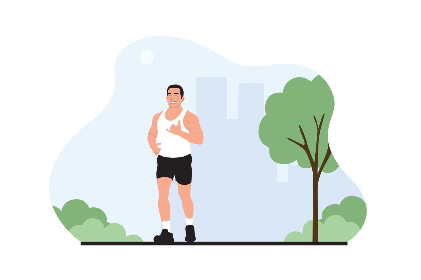 Man jogging in park. Vector illustration in flat cartoon style.