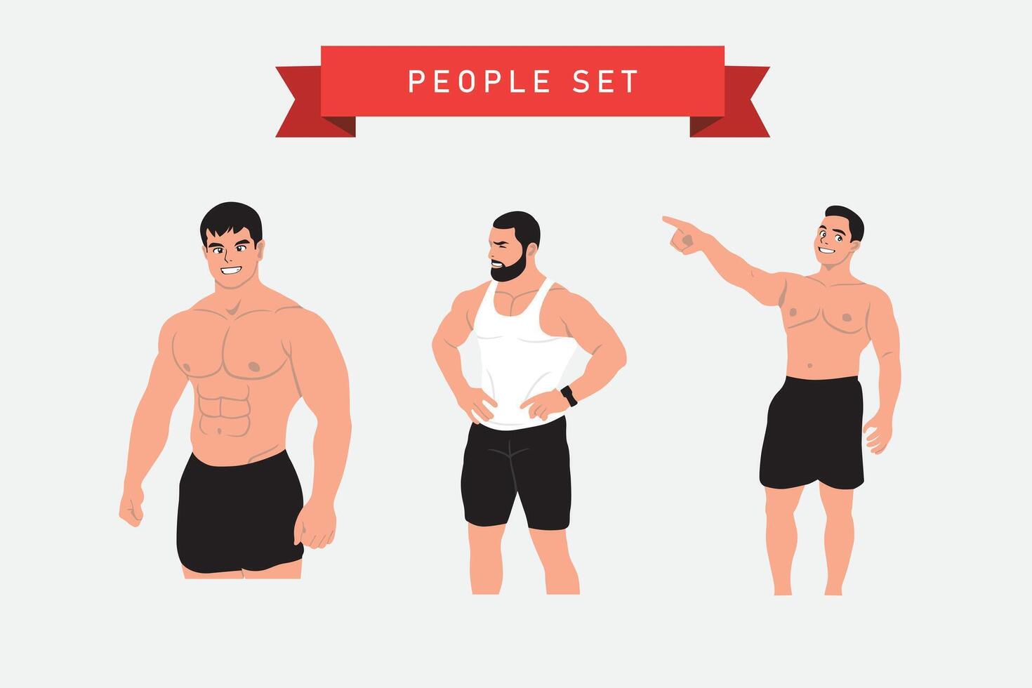 Bodybuilder with different poses. Vector illustration in flat style.