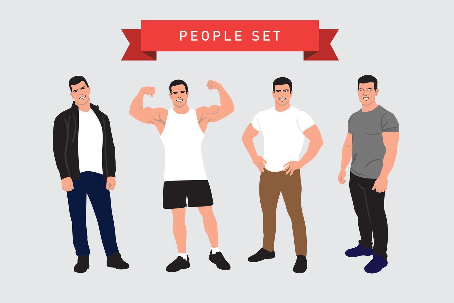 Vector illustration of a set of men in sportswear. Flat style.