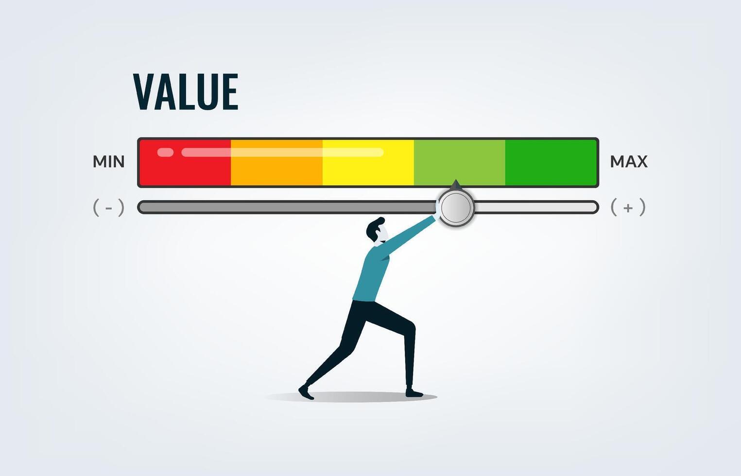 crecimiento valor, incrementar valor, valor adicional o negocio crecimiento concepto. empresario emprendedor Progreso bar arriba a máximo posición con el palabra valor vector
