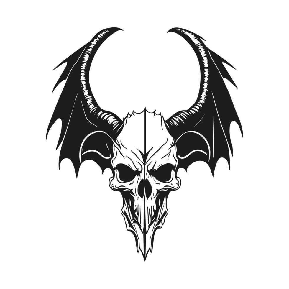 gótico emblema de el cráneo de un bestia con murciélago alas. temática de calavera diseño para un camiseta vector